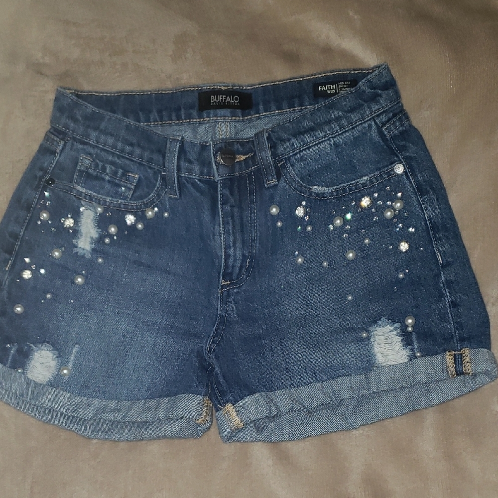 Buffalo Women's Blue Denim Shorts W Rhinestones
